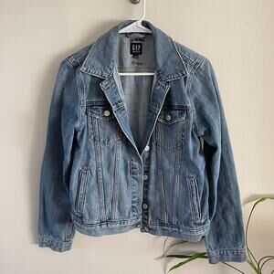 Gap Denim Jacket Womens M Blue Classic Button Front Casual Capsule Wardrobe